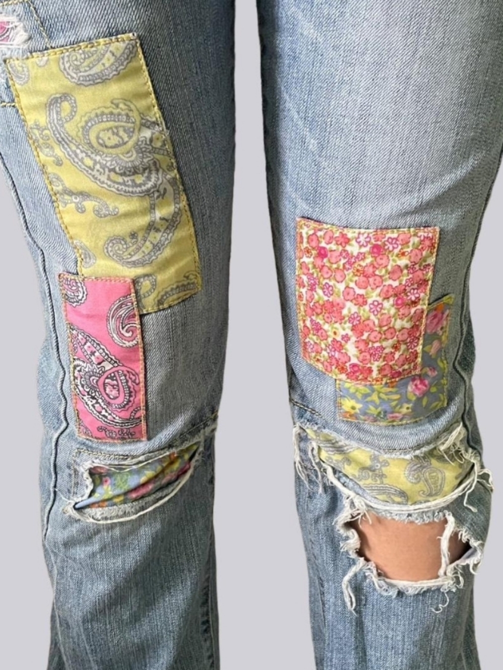 Y2K Vintage Levi's 515 Boot Cut Jeans Patchwork 30x31 Festival Bohemian Retro